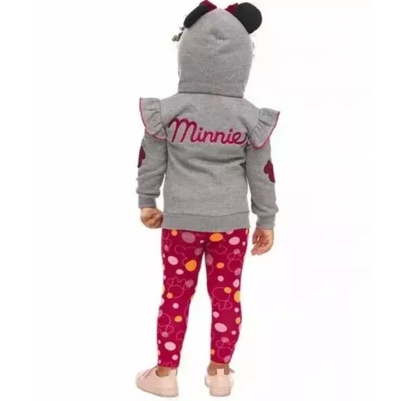 NEW NWOT Girls Sz 5 MINNIE MOUSE Hooded Jacket, Shirt & Leggings 3 Pc Outfit Set - Picture 3 of 7